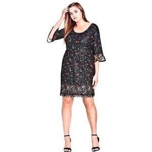 City Chic Black Lace Floral Fields Dress, 14